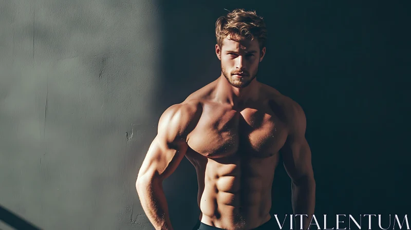 Male Fitness Model Against Gray Backdrop AI Image