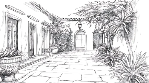 Serene Courtyard Architectural Sketch