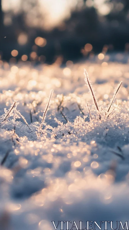 AI ART Snowy Field with Grass and Bokeh Highlights