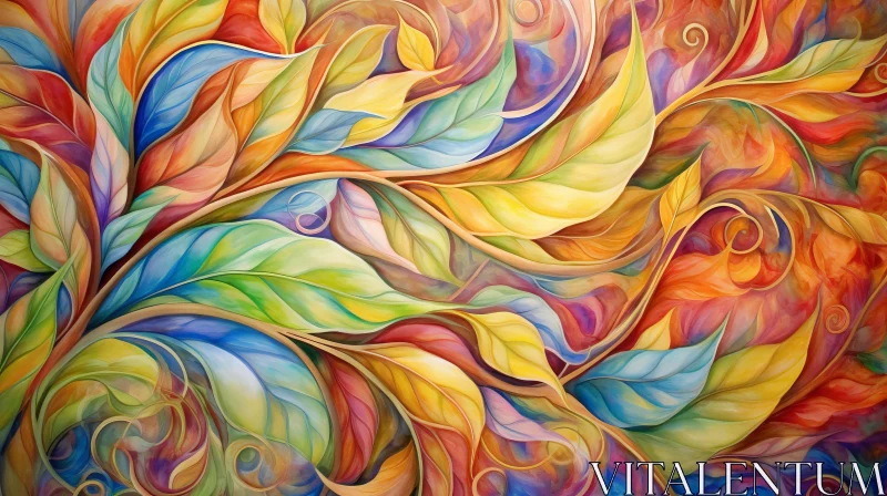 Abstract Colorful Leaves in Neo-Mosaic Style Painting AI Image