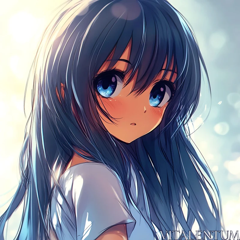 Anime Portrait of Girl with Striking Blue Eyes AI Image