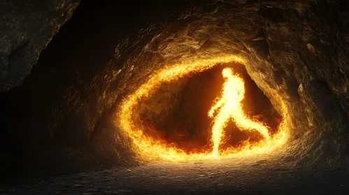 Silhouette of Light in Dark Cave