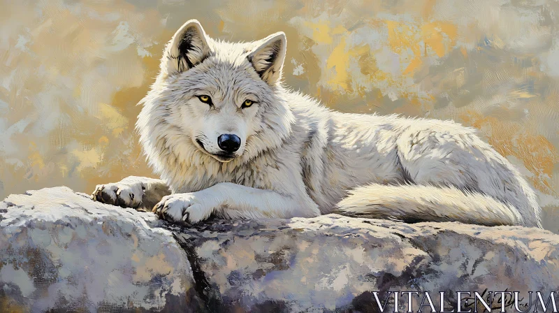 AI ART White Wolf on Rocks Painting