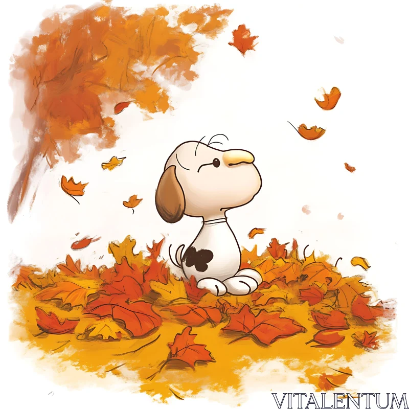 Cartoon Dog Enjoying Fall AI Image