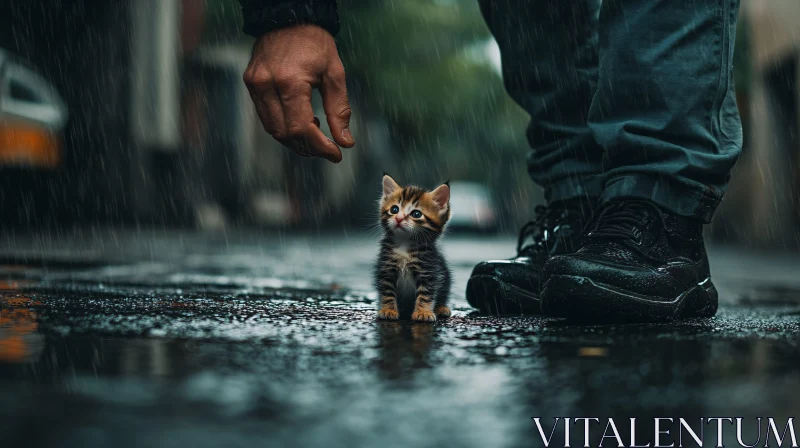 AI ART Kitten Encounter in the Rain