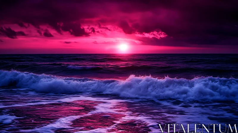 Ocean Sunset with Pink Clouds AI Image