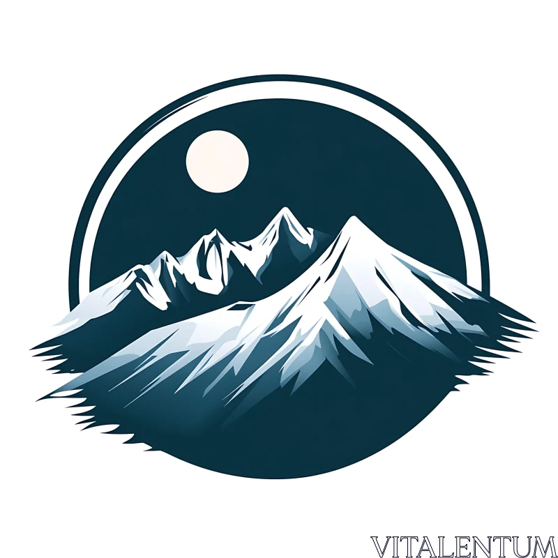 AI ART Mountain Peaks and Full Moon Graphic