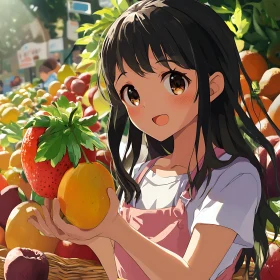 Colorful Market Scene with Anime Girl