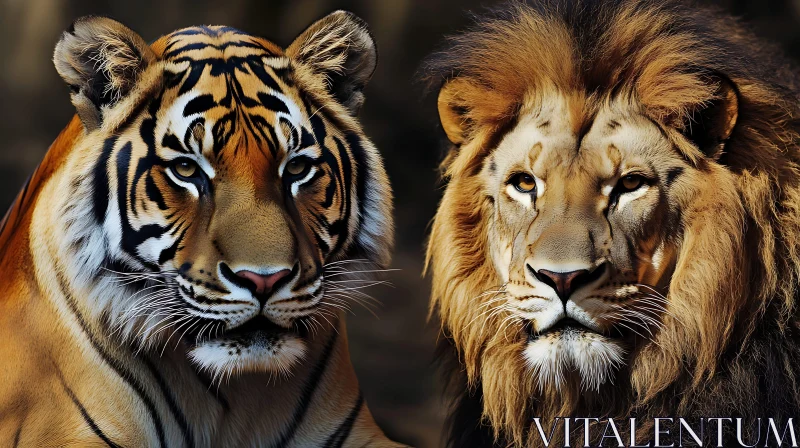 Tiger and Lion Face Off - Feline Power AI Image