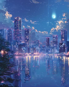 Tranquil Night City Skyline Reflection