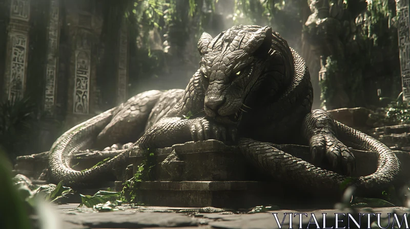 Ancient Jungle Serpent Panther Sculpture AI Image