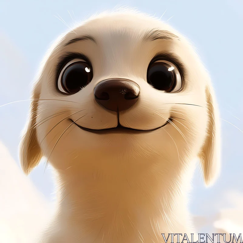 Adorable Cartoon Puppy with Big Eyes AI Image