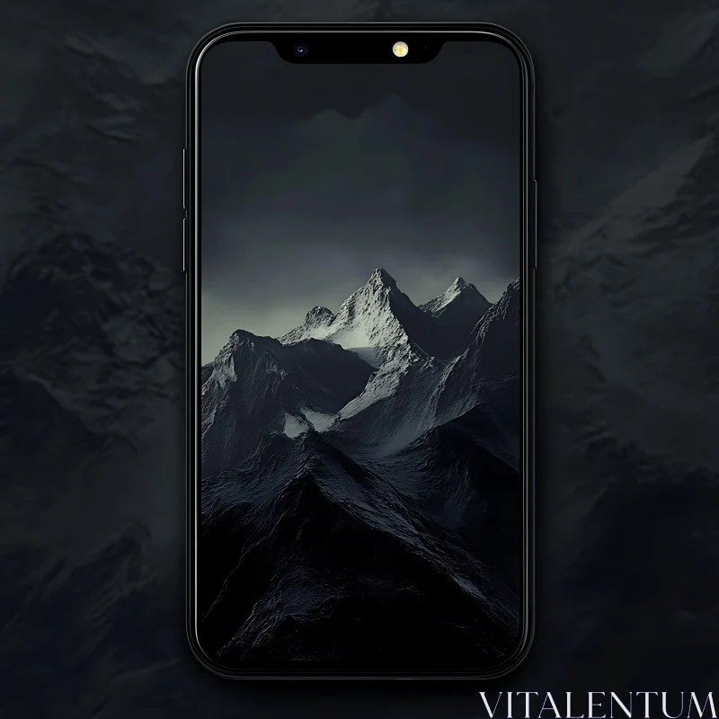 Dark Mountain Peaks on Mobile Screen AI Image