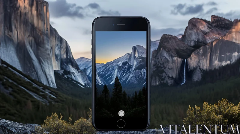 Smartphone Capturing Mountain Landscape AI Image