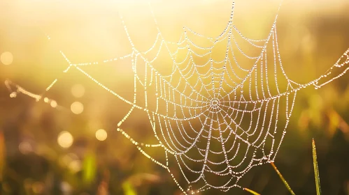 Glistening Dewdrops on Spider Web