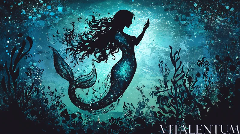 AI ART Cosmic Mermaid Silhouette