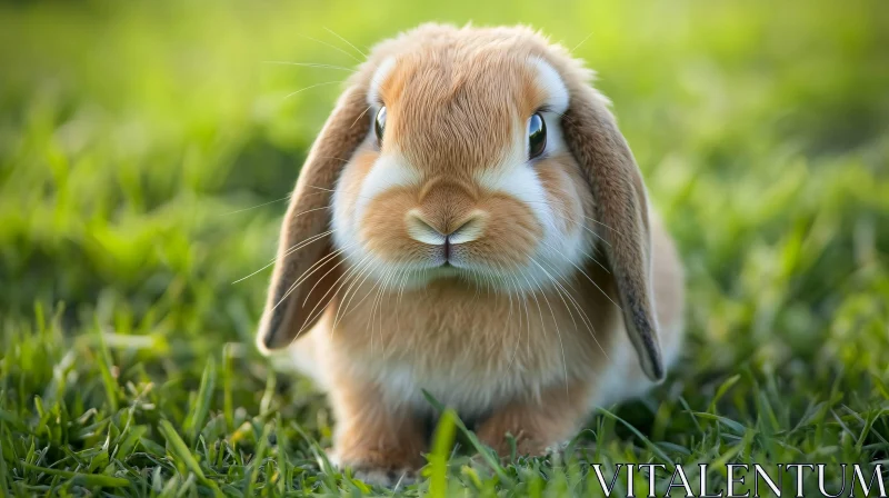 Fluffy Rabbit Portrait on Green Grass AI Image