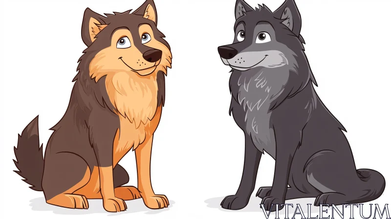 AI ART Two Cartoon Wolves Sitting