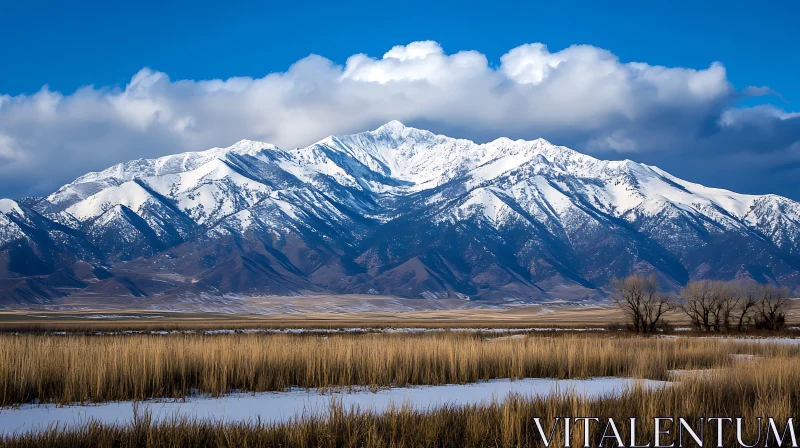 Winter Mountain Scene with Blue Sky AI Image