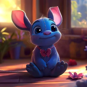 Whimsical Animated Creature with Heart Bow