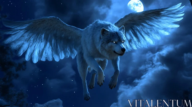 AI ART Fantasy Winged Wolf in Night Sky