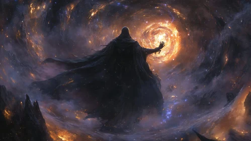 Mystic Figure Controlling a Galaxy