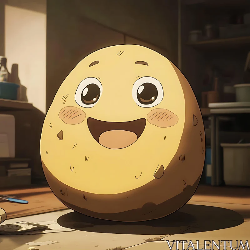 Smiling Potato in Cozy Culinary Environment AI Image