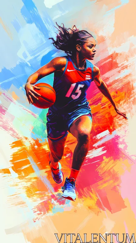 Energetic Female Basketball Player in Action AI Image