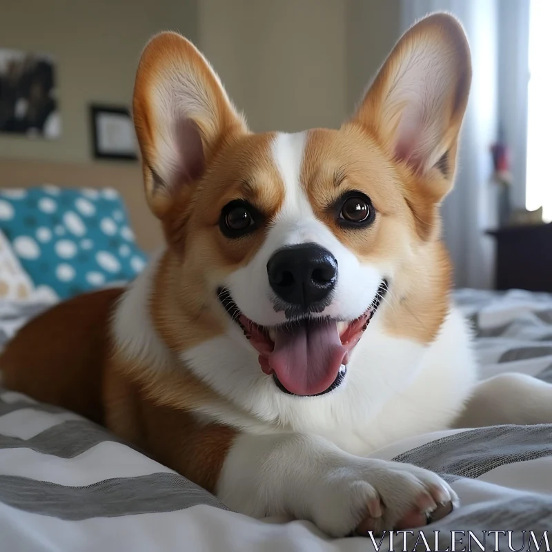 Joyful Corgi on Bed AI Image