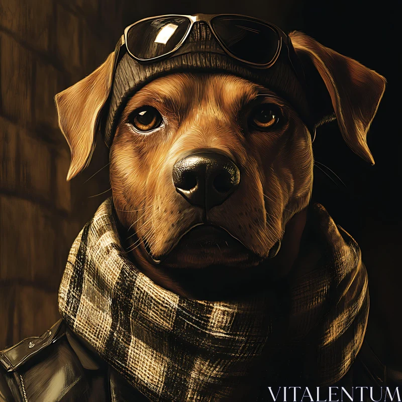 Canine Fashion: Dog with Sunglasses and Scarf AI Image