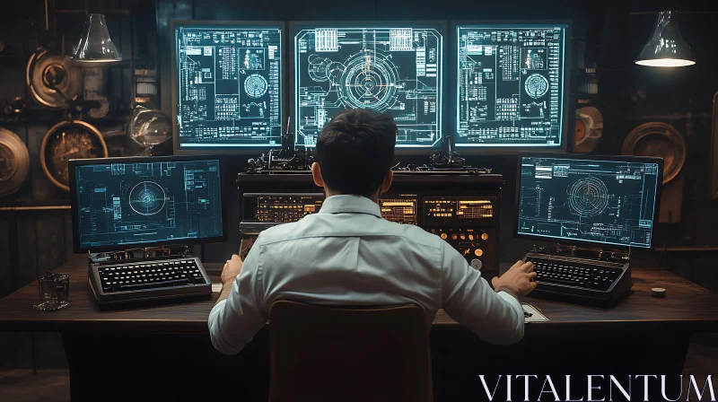 Data Analysis Station with Multiple Screens AI Image