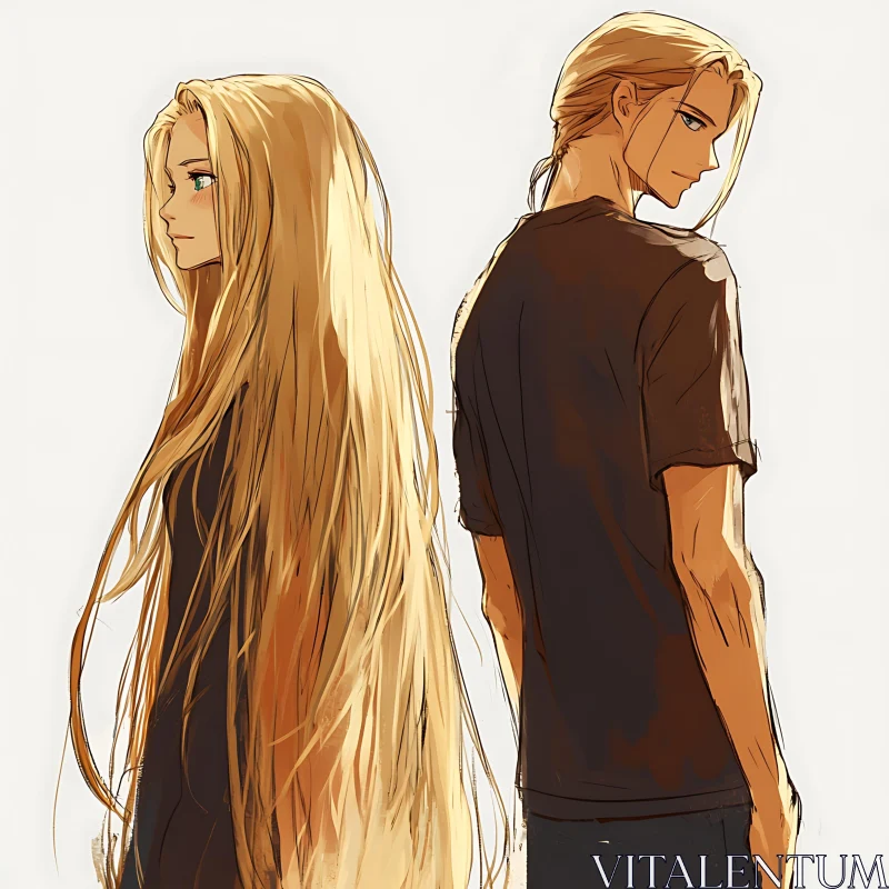 Back-to-Back Anime Characters with Blonde Hair AI Image