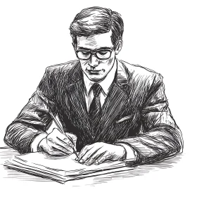 Monochrome Sketch of a Man Writing