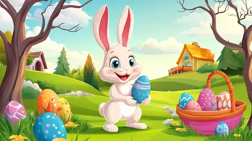 Cartoon Bunny with Easter Egg