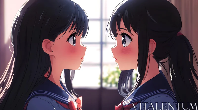 Close-Up of Anime Schoolgirls in Uniforms AI Image