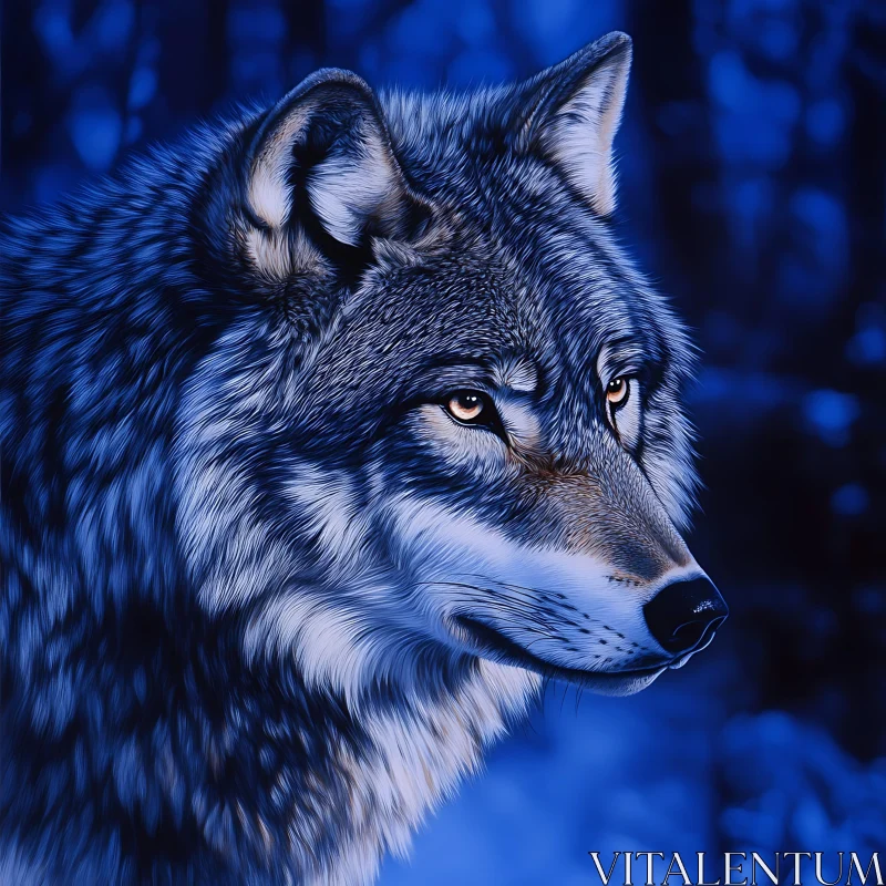 AI ART Wolf in Blue Light