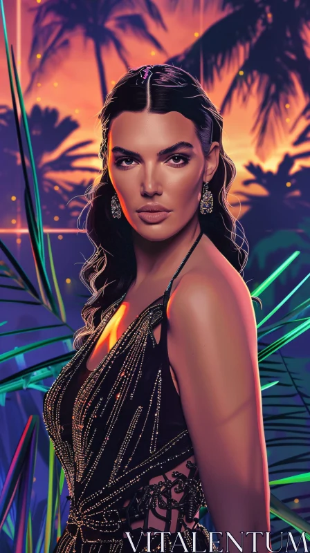 AI ART Elegant Portrait of Kendall Jenner Against Sunset