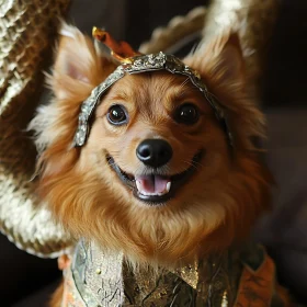 Adorable Pet Dressed in Golden Attire