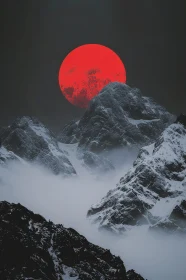 Snowy Mountains and a Red Moon