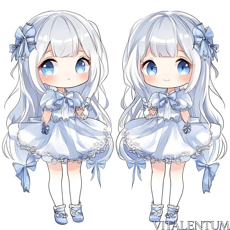 Charming Twin Anime Characters in Matching Outfits AI Image