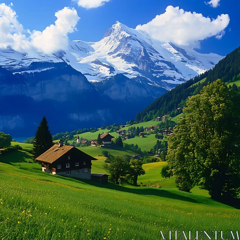 AI ART Scenic Mountain View with House