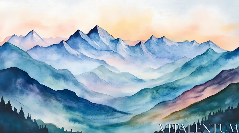 Misty Mountain Landscape Art AI Image