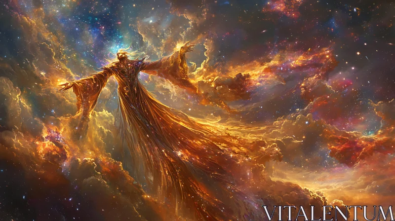 Golden Figure in Starry Space Artwork AI Image