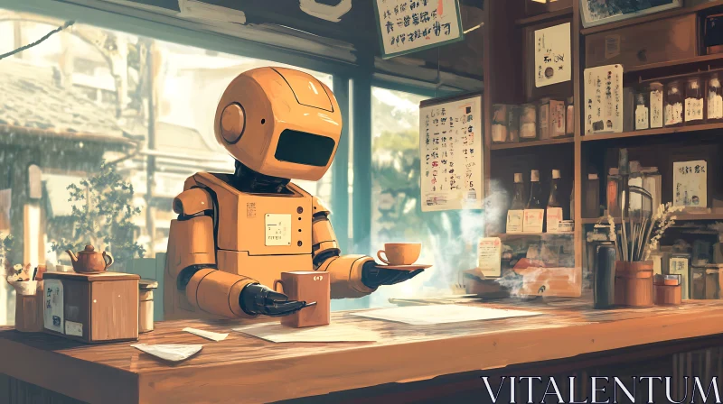 Retro Robot Serving Coffee AI Image