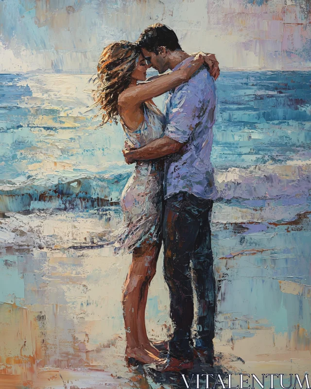 Couple Embracing on the Beach AI Image