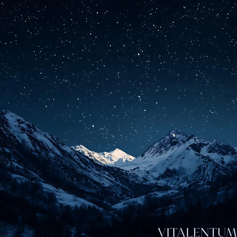 AI ART Mountain Peaks Under the Night Sky