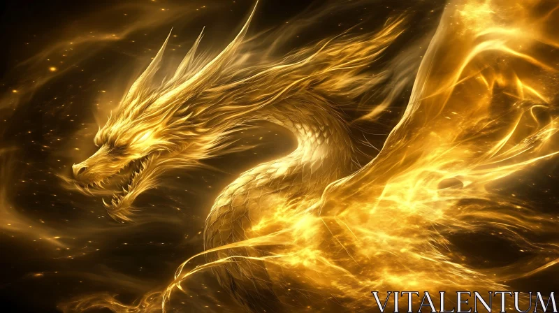 Mythical Golden Dragon Illustration AI Image