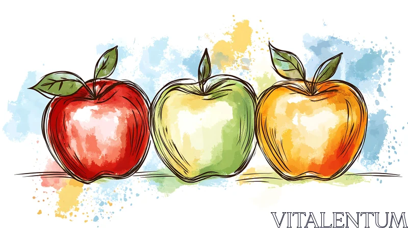 Three Apples in Watercolor Style AI Image