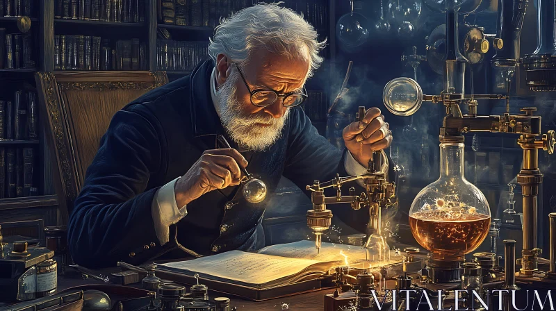 Scientist Experimenting in Old Laboratory AI Image