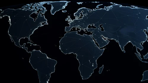 Intricate World Map Network in Indigo and Black